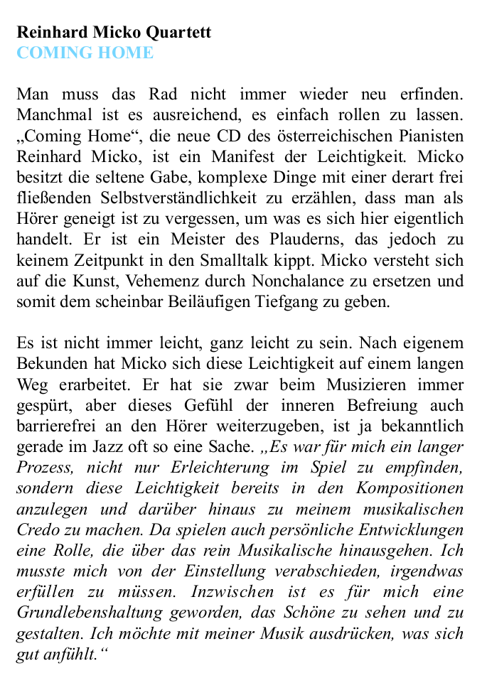 PRESS TEXT COMING HOME